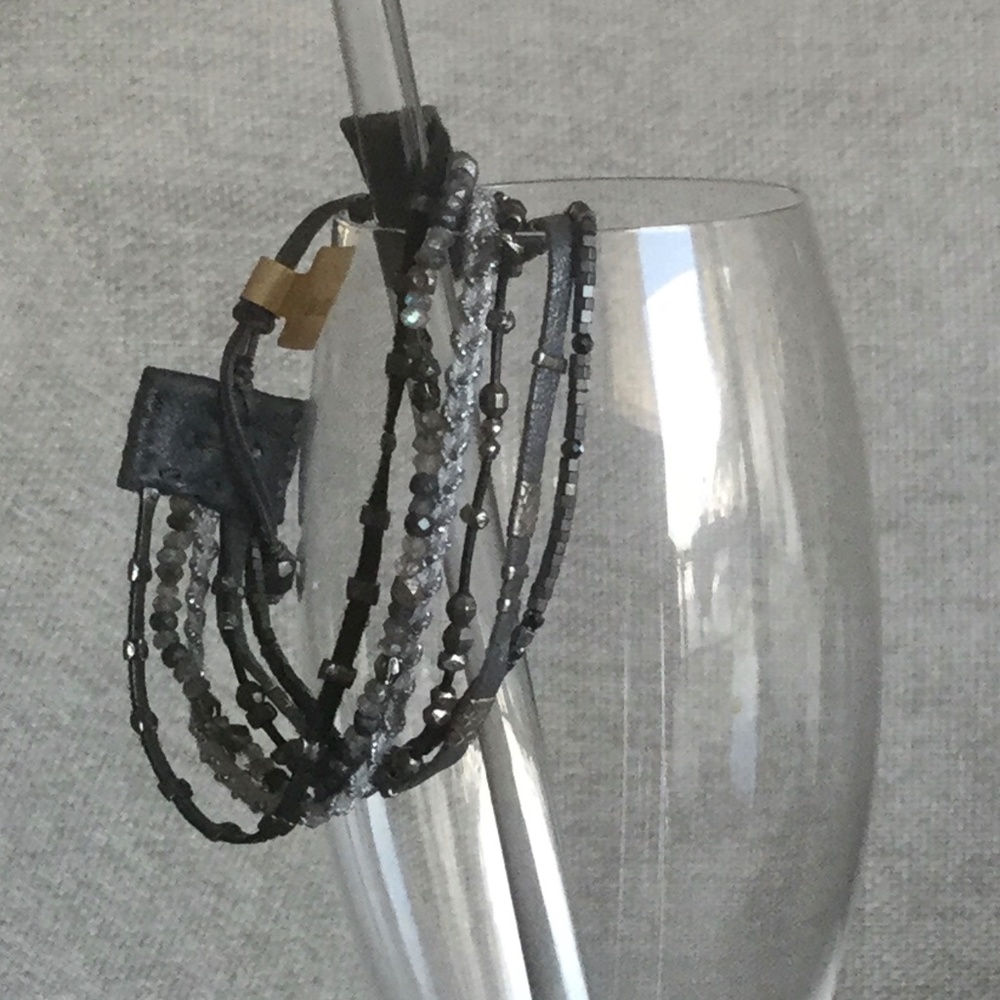 BRAND NEW Chan Luu 7” Adjustable Gunmetal Mix Six Strand Leather Bracelet